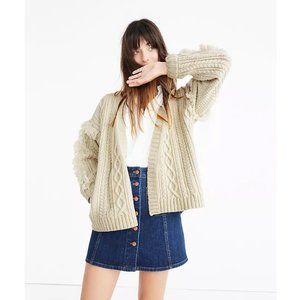 Madewell Wool Cable Knit Fringe Cardigan Sweater